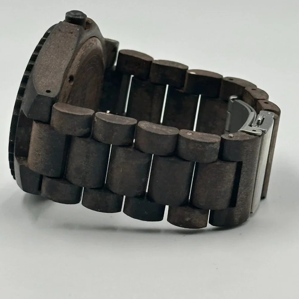 Bewell Thanatos Watch Men Dark Brown Wooden Date Window 47MM Dial New Battery